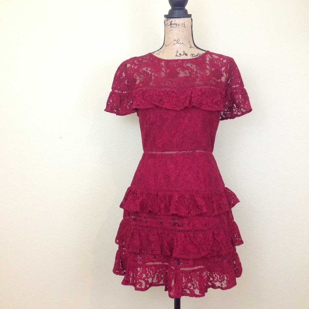Dakota red wine ruffle midi dress